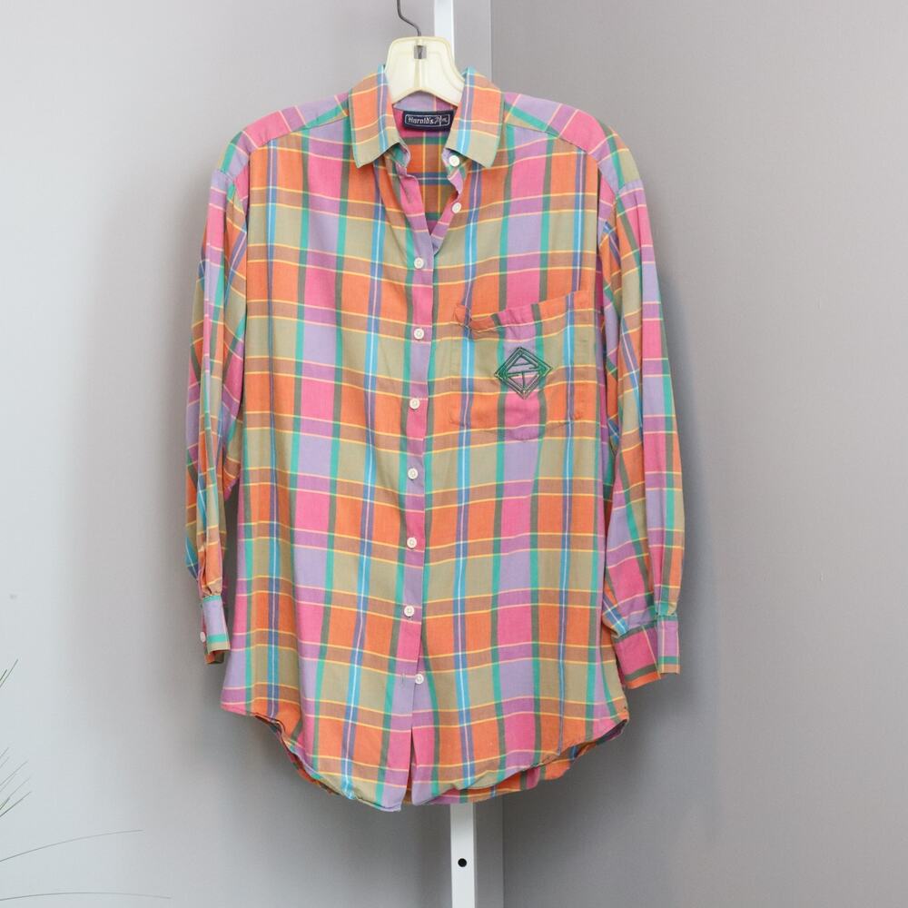 Vintage Harold’s Multicolor Plaid Button Down Shirt Retro Long Sleeve Size 8